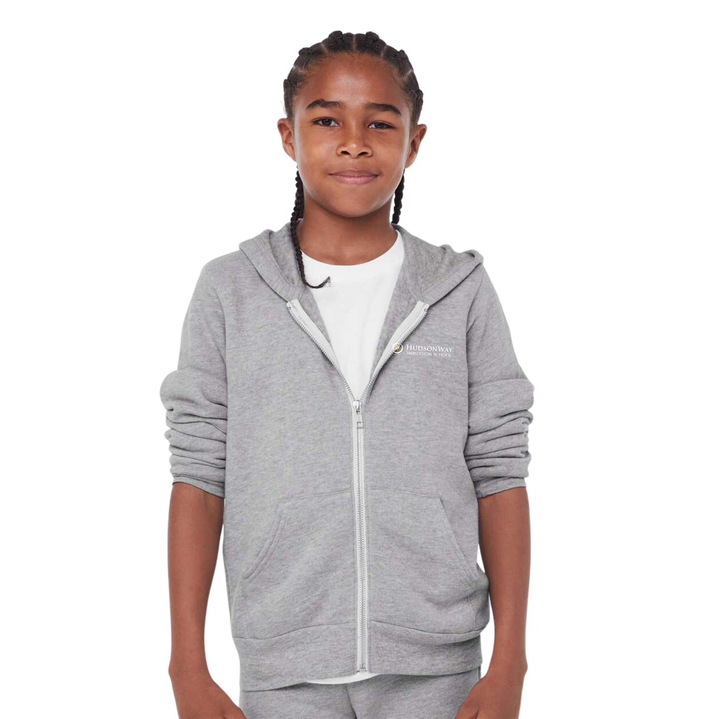 Premium Full Zip Hooded Sweatshirt Youth Grey