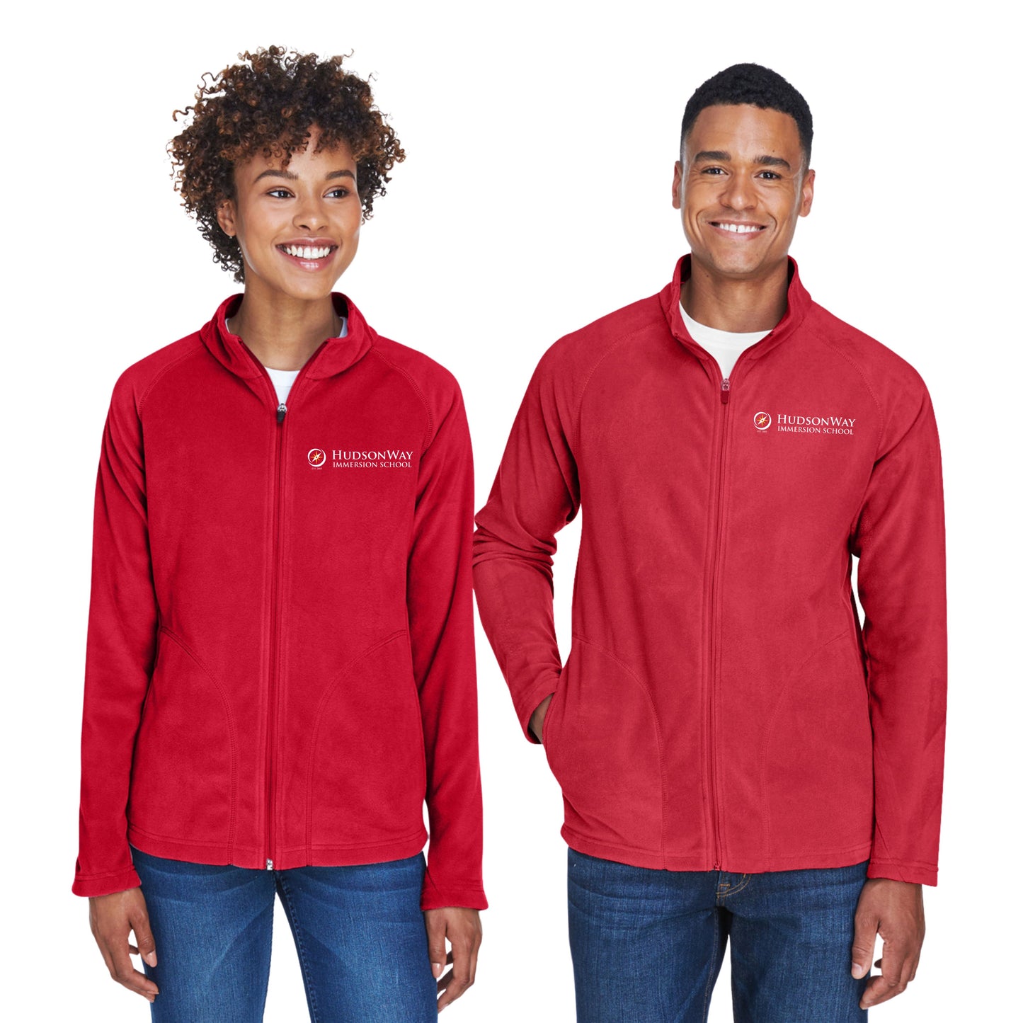 Men's Red Microfleece Embroidered Full Zip Jacket