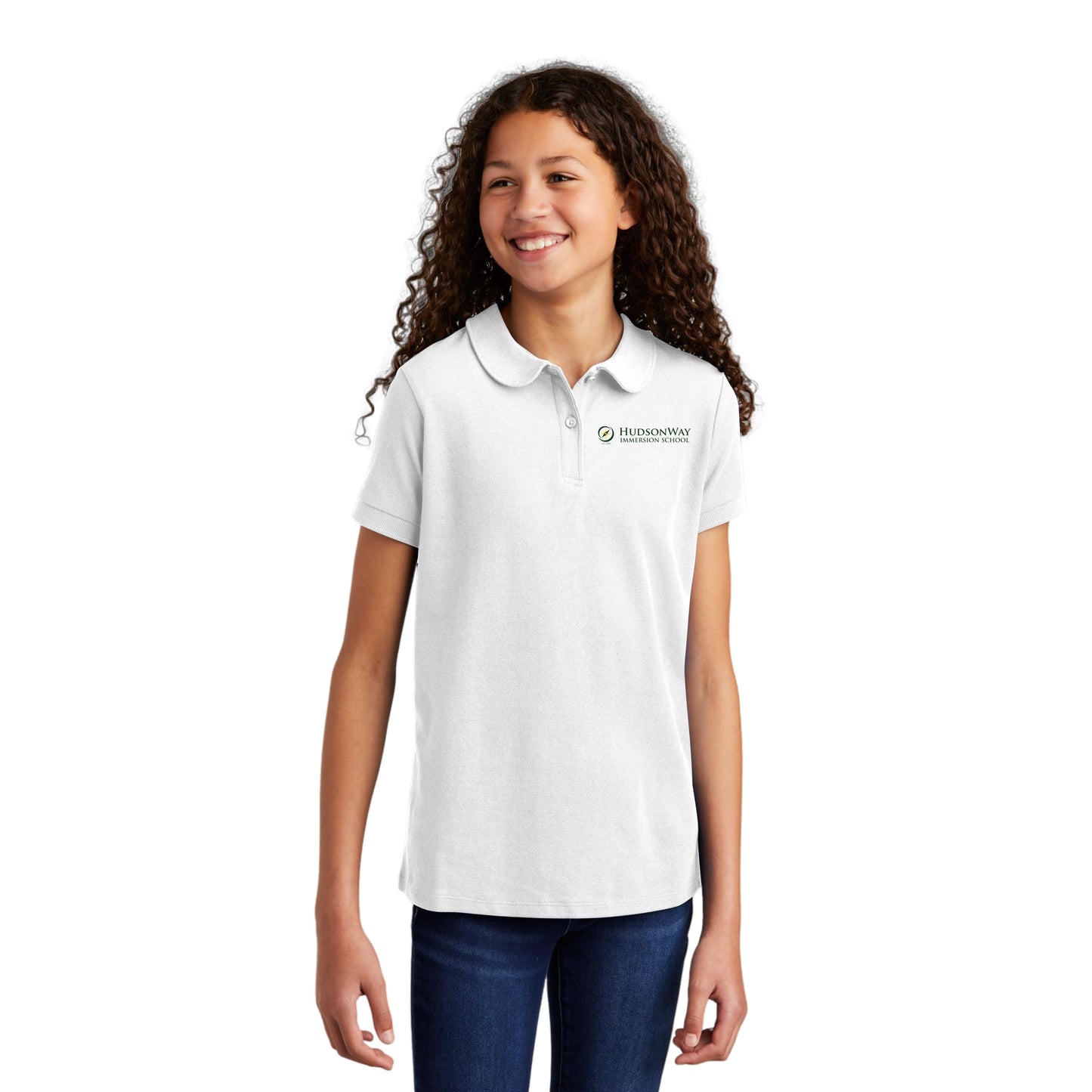 Girls Short Sleeve Peter Pan Collar Smooth Polo Youth White