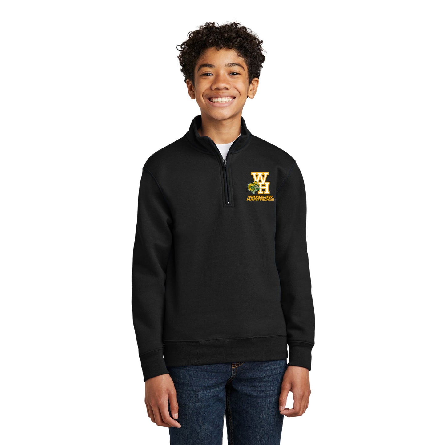 WH 1/4 Zip Black Fleece Pullover Sweatshirt Youth & Adult