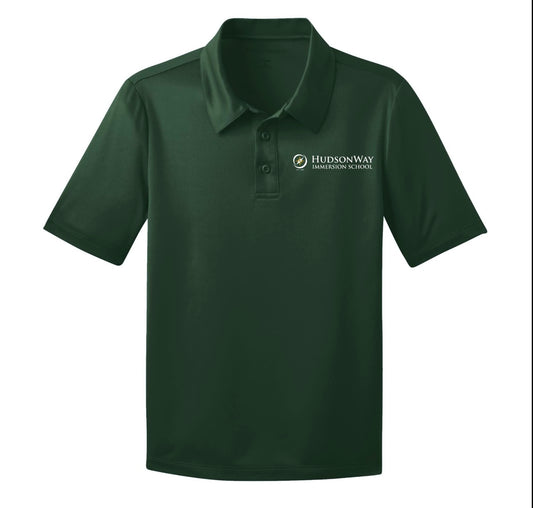 Short Sleeve Green Performance Polo w/ Printed Logo Youth