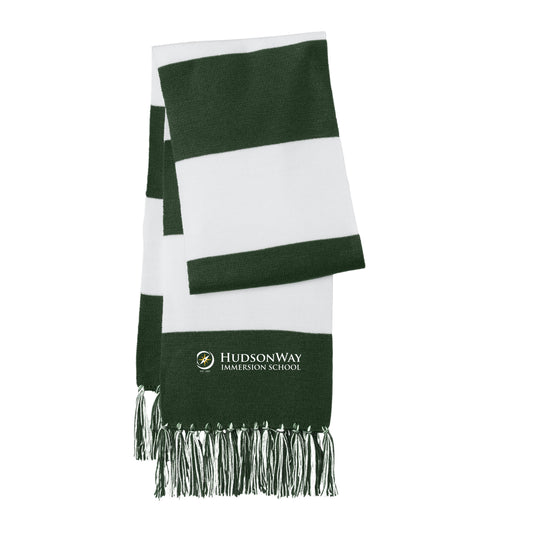 HudsonWay Green & White Embroidered Scarf