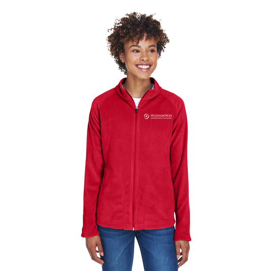 Ladies' Red Microfleece Embroidered Full Zip Jacket